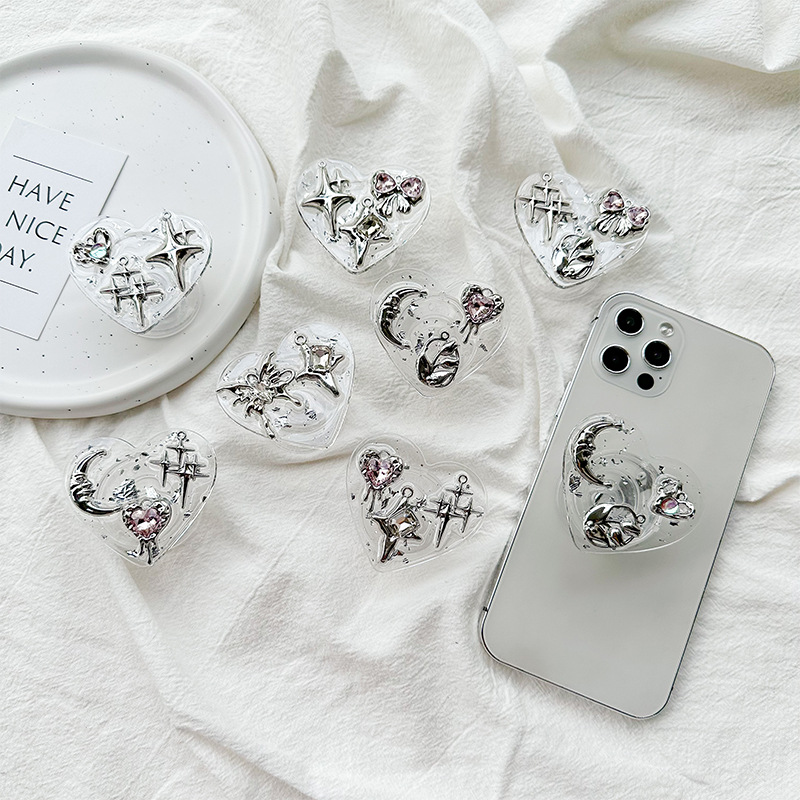 클리어 하트 폰 그립 홀더, 뒷면 접착식 Y2K 코케트 - Phone Accessories Vendor 리뷰 및 가격
