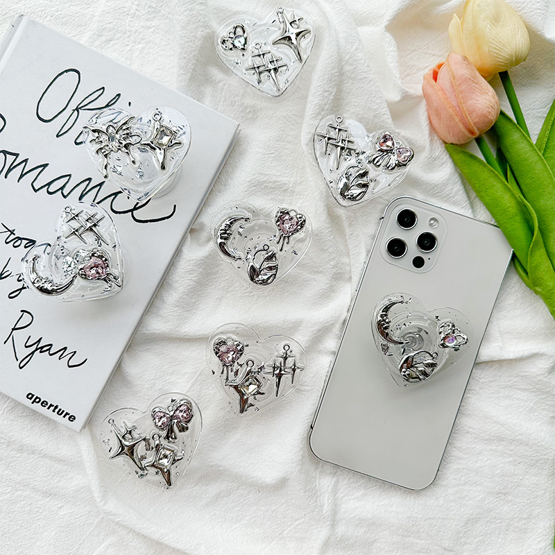 클리어 하트 폰 그립 홀더, 뒷면 접착식 Y2K 코케트 - Phone Accessories Vendor 리뷰 및 가격