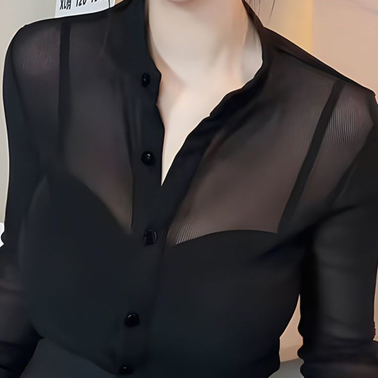 블랙 메쉬 얇은 자외선 차단 셔츠 여성 여름 신상 만능 - Phone Accessories On Top 리뷰 및 가격