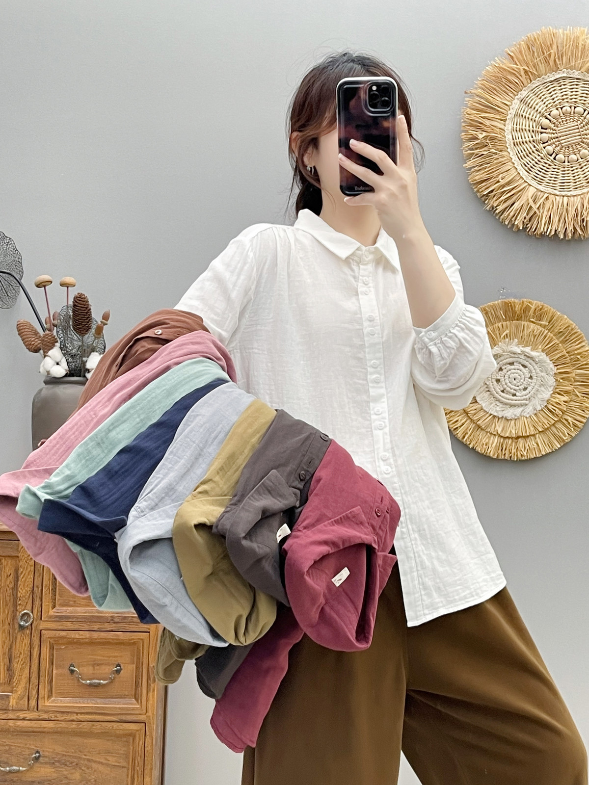 여성용 긴팔 단추 업 셔츠, S M L 사이즈 상의,  - Phone Accessories On Top 리뷰 및 가격