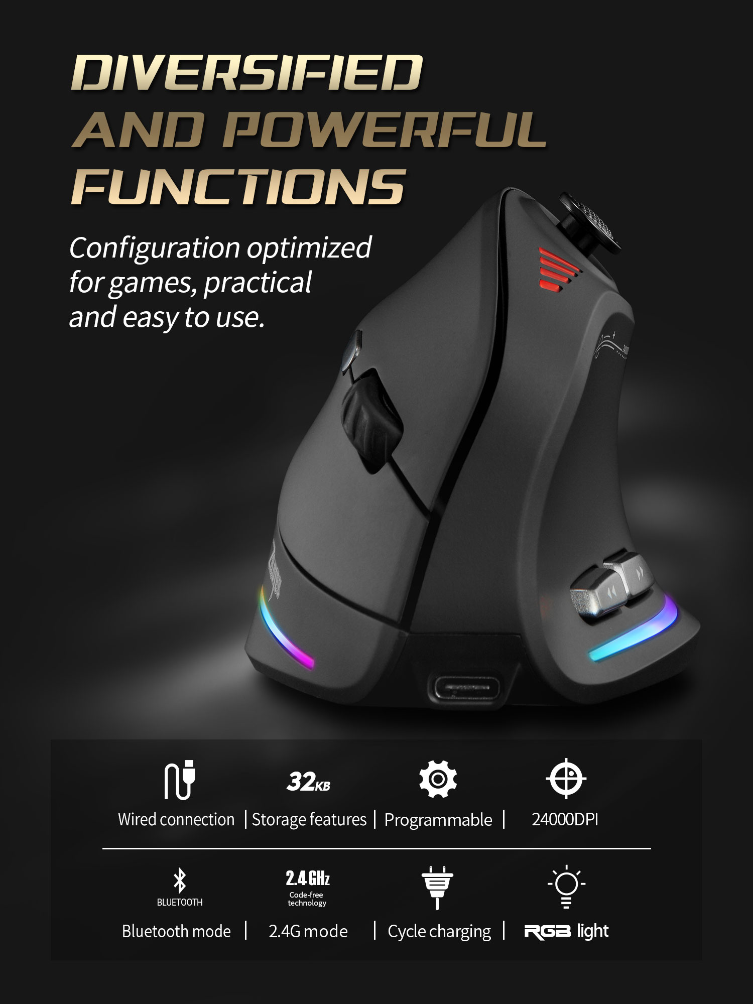 Jomaa RGB 백라이트 게이머 용 무선 수직 마우스 - Gaming Controller Phone 리뷰 및 가격